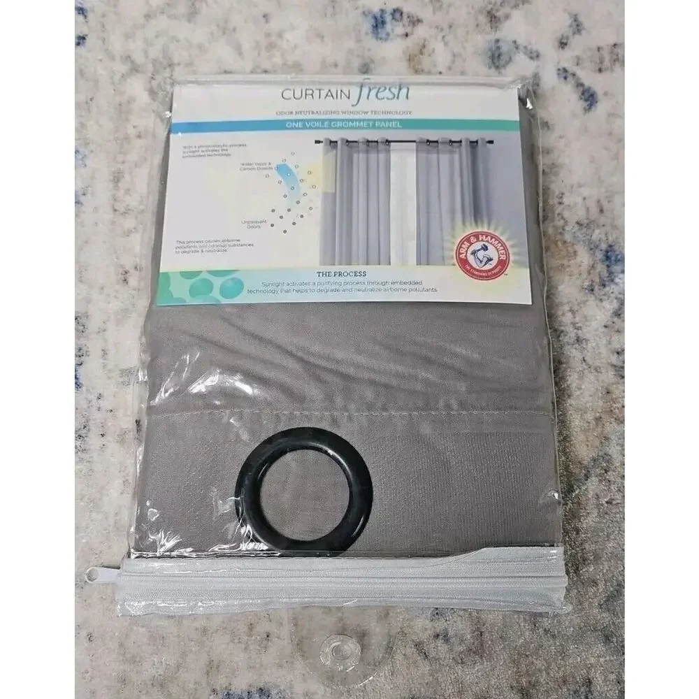 1 Fresh Arm & Hammer Grommet Voile Odor Neutralizing 59 x 84 Panel Grey